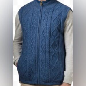 Aran Crafts Men Blue Cable Knit 100% Merino Wool Windproof Body Vest Sz XXL